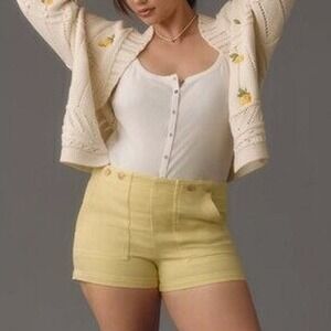 Anthro Pilcro High Rise Utility Shorts 20W Butter Yellow Cotton Summer Casual